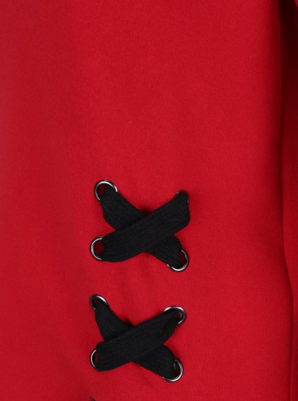 Červená krátka mikina s kapucňou a šnurovaním TALLY WEiJL 