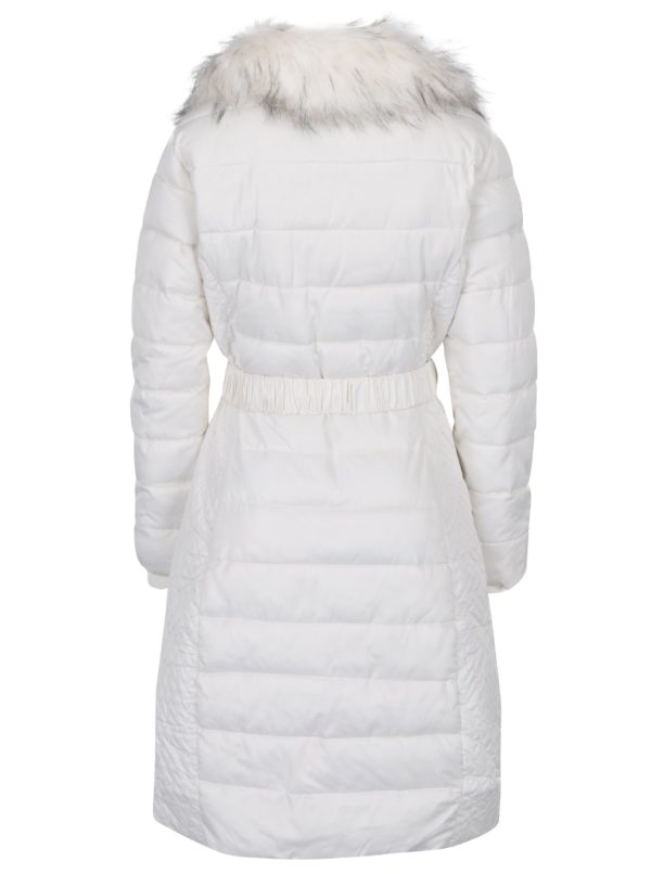 Krémový zimný prešívaný kabát s umelou kožušinou Miss Selfridge