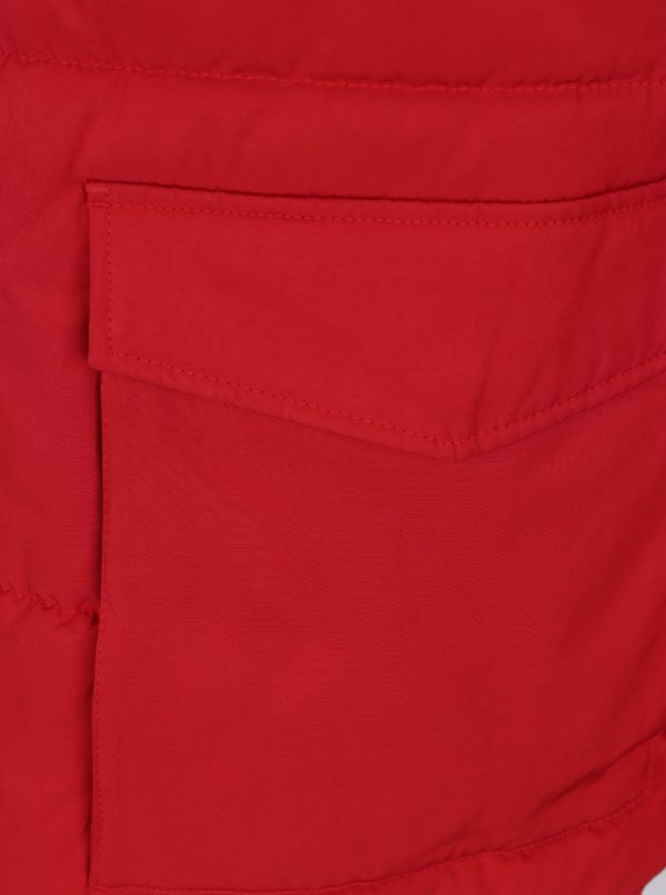 Červená vodovzdorná bunda s umelým kožúškom Burton Menswear London