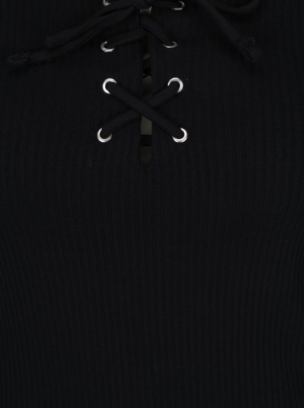 Čierne rebrované tričko so šnurovaním Miss Selfridge