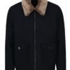 Tmavomodrá vlnená bunda s golierom z umelej kožušiny Burton Menswear London