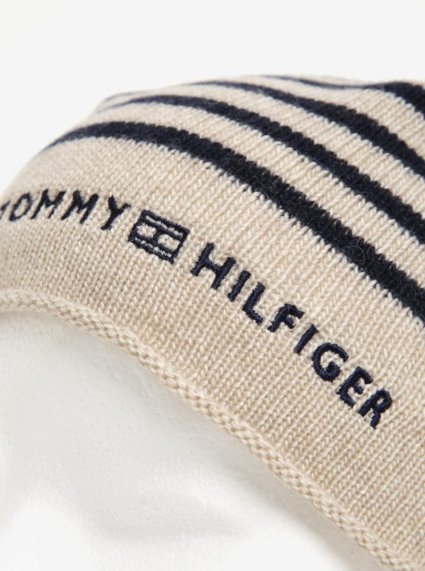 Súprava dámskej vlnenej čiapky a šálu v béžovej farbe v darčekovej škatuľke Tommy Hilfiger
