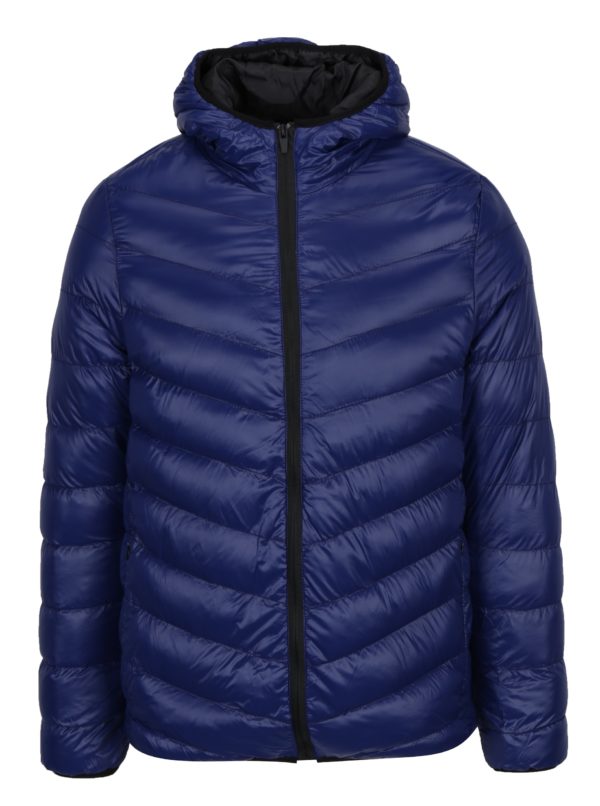 Modrá lesklá prešívaná bunda s kapucňou Burton Menswear London 