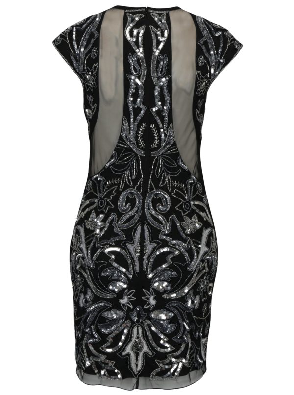 Čierne šaty s flitrami, korálikmi a priesvitnými detailmi Miss Selfridge