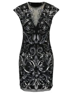 Čierne šaty s flitrami, korálikmi a priesvitnými detailmi Miss Selfridge