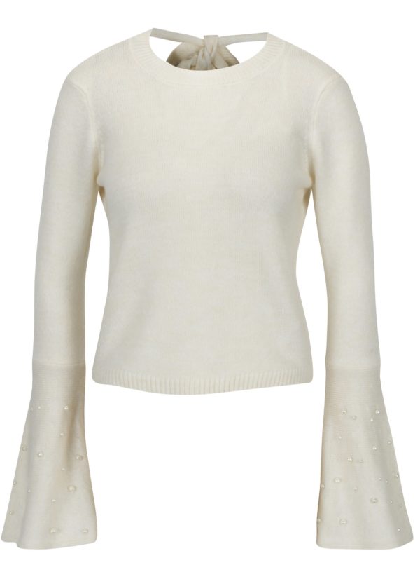 Krémový krátky sveter so zvonovými rukávmi a odhaleným chrbtom Miss Selfridge