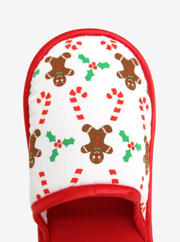 Červeno-biele unisex papuče s vianočným motívom Slippsy