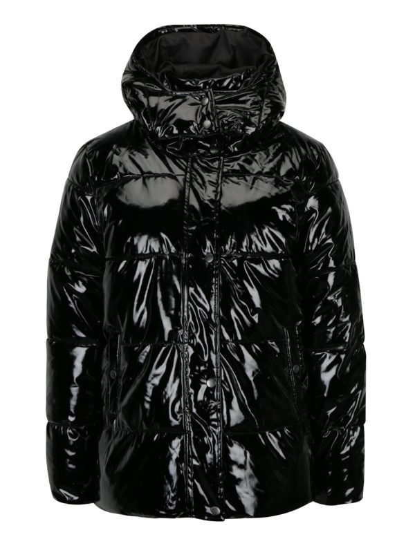 Čierna lesklá zimná bunda s kapucňou Noisy May Snipe