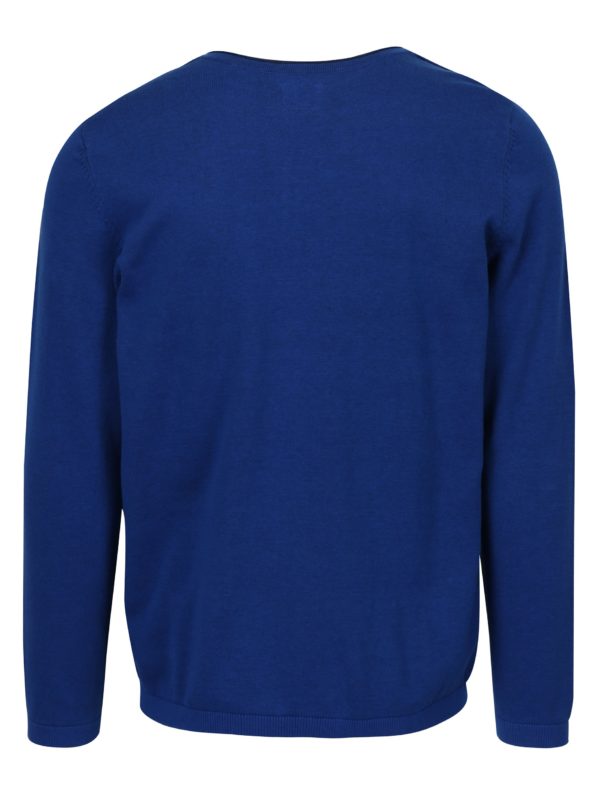 Modrý pánsky sveter s véčkovým výstrihom a gombíkmi s.Oliver