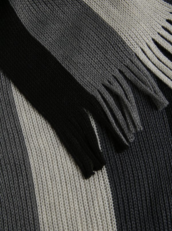 Čierno-sivý pánsky pruhovaný šál s prímesou vlny s.Oliver