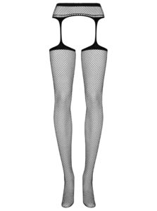 Čierne sieťované pančuchy spojené s podväzkovým pásom Obsessive S501 Garter stockings