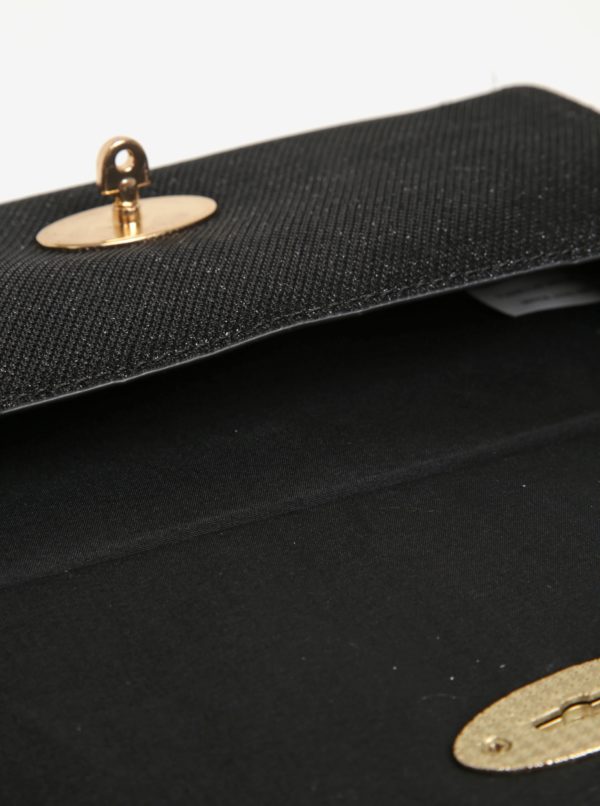 Čierna trblietavá listová kabelka s detailmi v zlatej farbe Juno