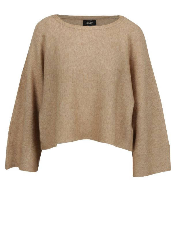 Béžový krátky oversize sveter s netopierími rukávmi ONLY Livency