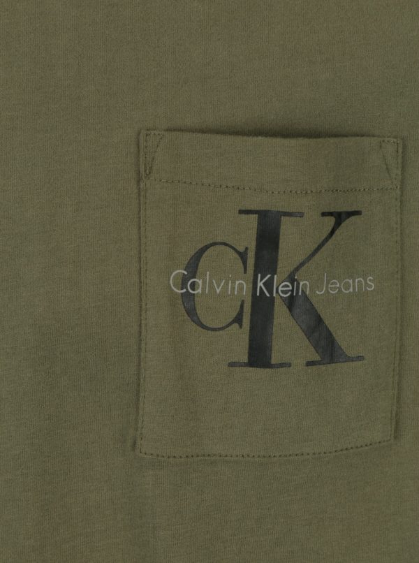 Kaki pánske tričko s náprsným vreckom a potlačou Calvin Klein Jeans Bolan