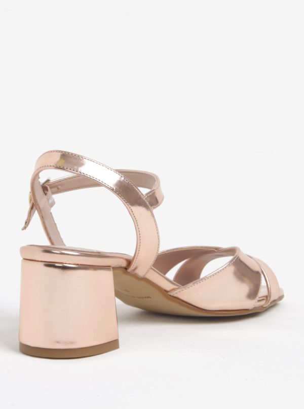Lesklé sandále v ružovozlatej farbe na širokom podpätku OJJU