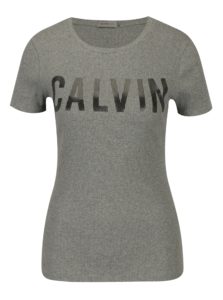 Sivé dámske rebrované tričko s potlačou Calvin Klein Jeans Tanya