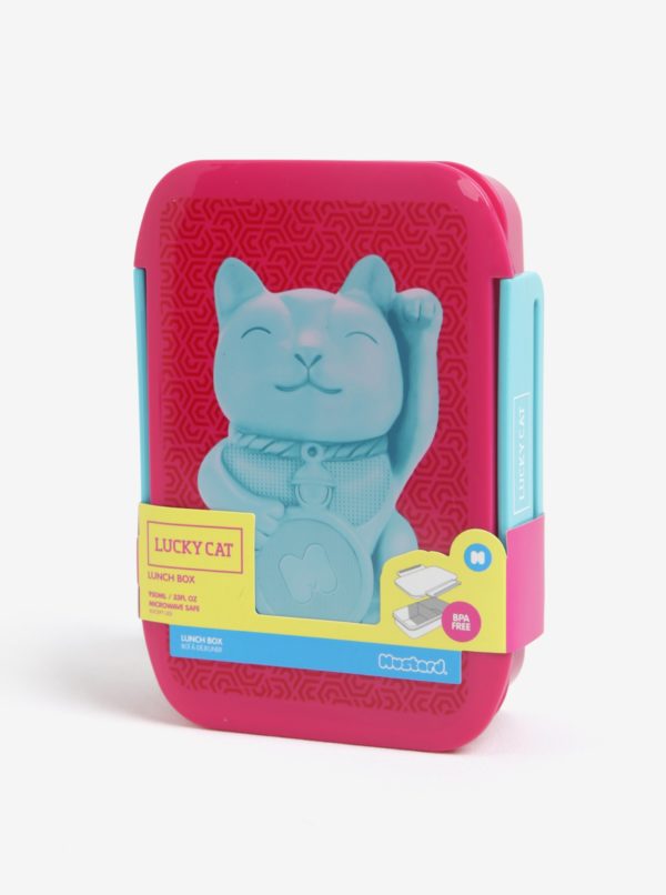 Modro-ružový box na jedlo s motívom mačky Mustard