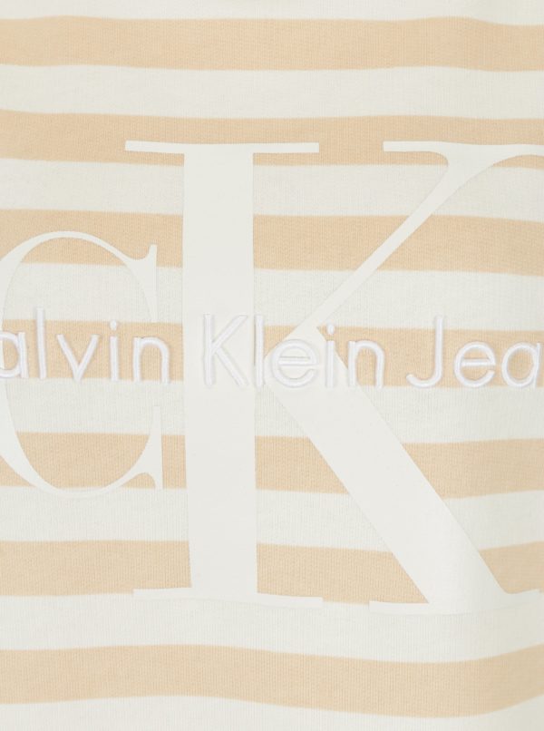 Krémovo-marhuľová dámska pruhovaná mikina Calvin Klein Jeans True