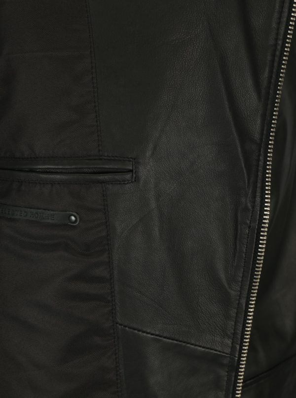 Čierna kožená bunda Selected Homme Seb