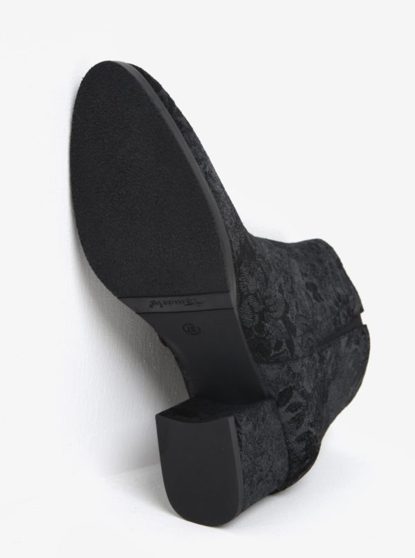 Čierne kožené členkové kvetované topánky Tamaris