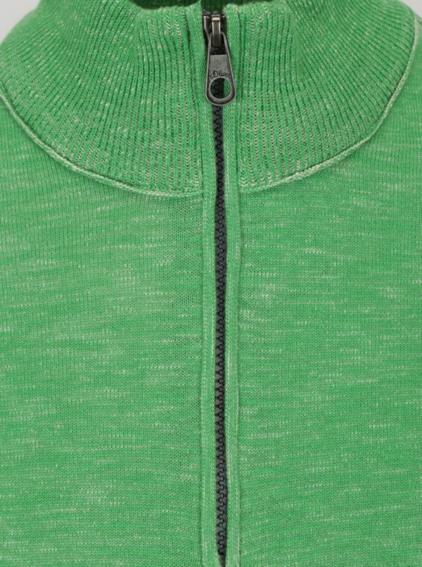 Zelený pánsky melírovaný sveter so zipsom s.Oliver