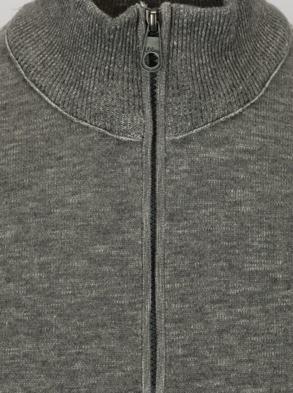 Svetlosivý pánsky melírovaný sveter so zipsom s.Oliver
