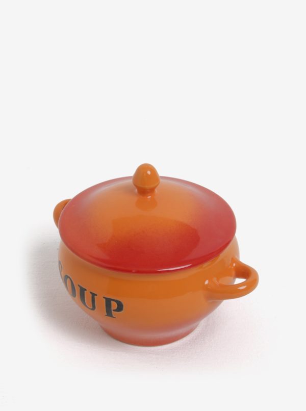 Oranžová keramická miska s lyžičkou na polievku CGB
