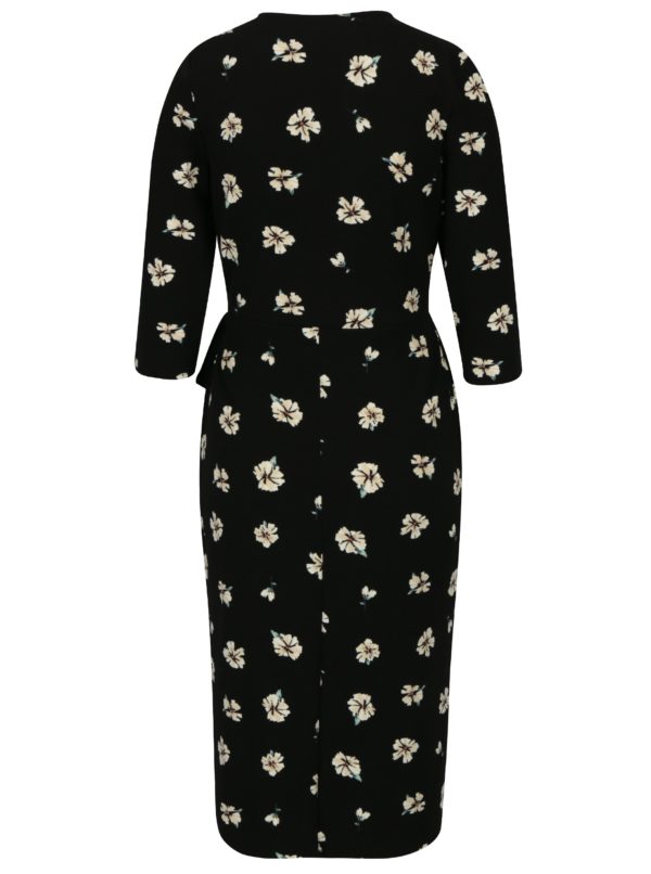 Čierne kvetované zavinovacie šaty s 3/4 rukávom Dorothy Perkins