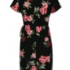 Ružovo-čierne kvetované zavinovacie šaty Dorothy Perkins Petite