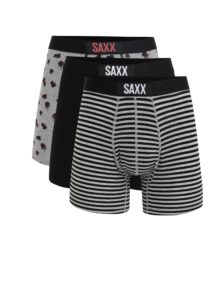 Súprava troch pánskych vzorovaných boxeriek v čiernej a sivej farbe SAXX Vibe Modern fit