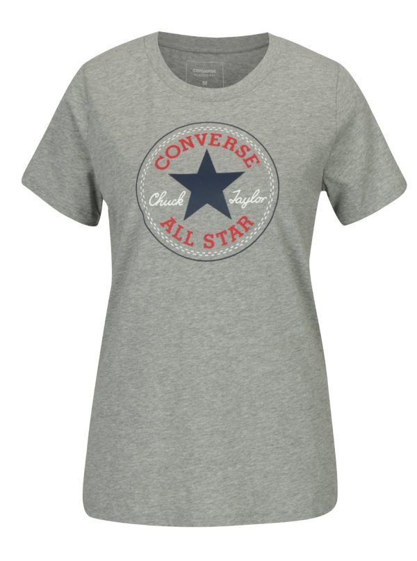 Sivé dámske melírované tričko s potlačou Converse Core