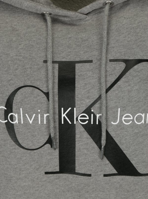 Sivá dámska mikina s kapucňou a potlačou Calvin Klein Jeans