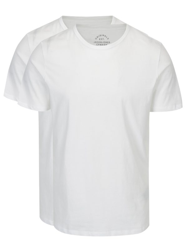 Súprava dvoch bielych basic tričiek s krátkym rukávom Jack & Jones Basic