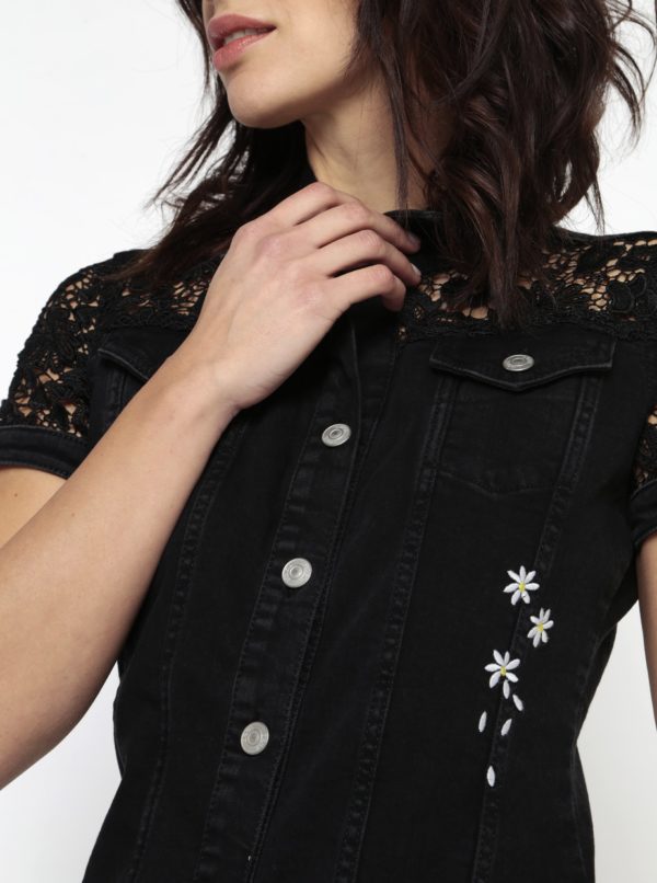Čierne rifľové šaty s čipkovanými detailmi Desigual Gwen