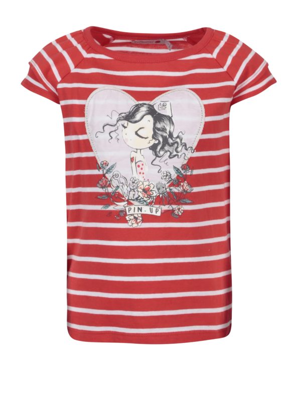 Bielo-červené pruhované dievčenské tričko s potlačou Bóboli