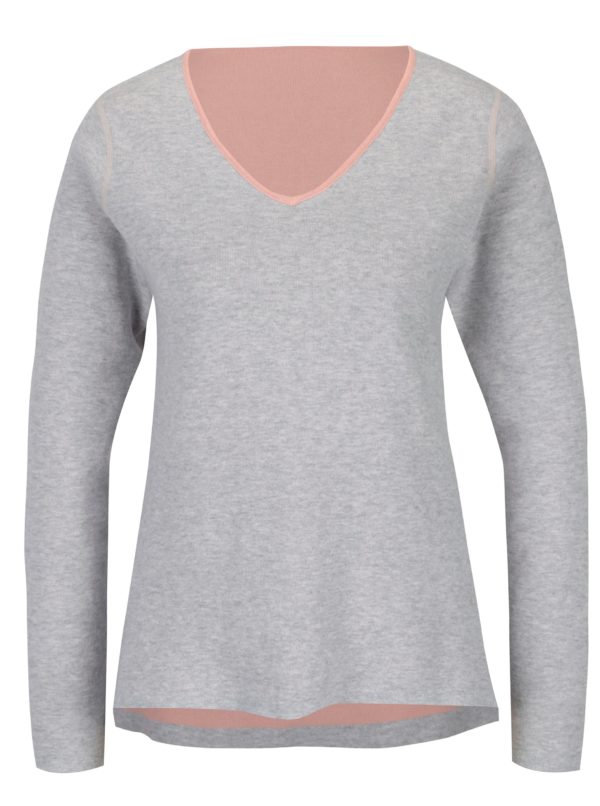 Sivo-ružový obojstranný melírovaný sveter Yest