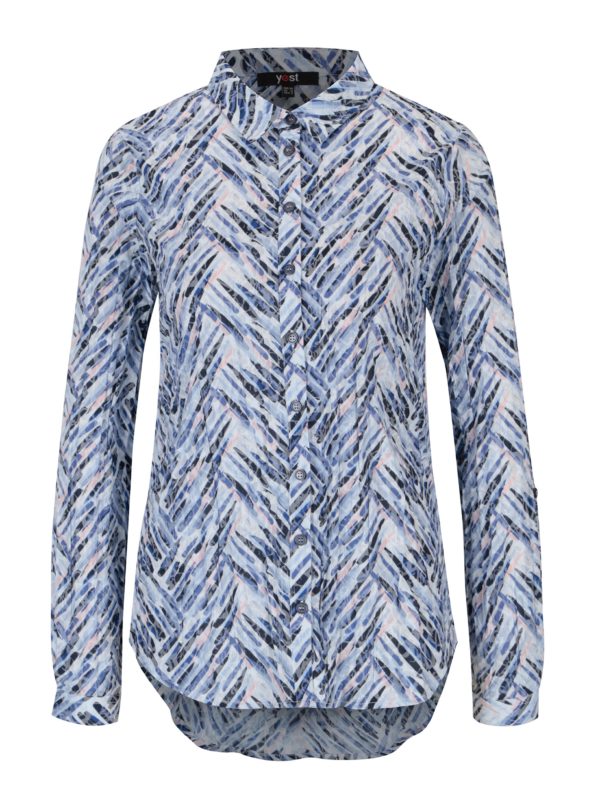 Krémovo-modrá vzorovaná košeľa s pokrčeným efektom Yest
