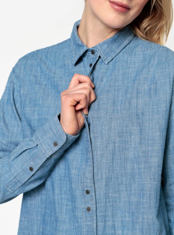 Modrá dlhá rifľová košeľa Selected Femme Brani