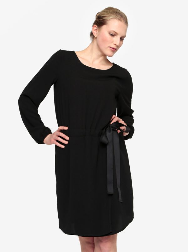Čierne šaty s dlhým rukávom a sťahovaním v páse VILA Sarina