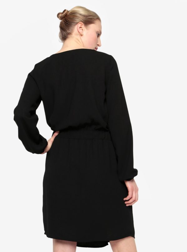 Čierne šaty s dlhým rukávom a sťahovaním v páse VILA Sarina