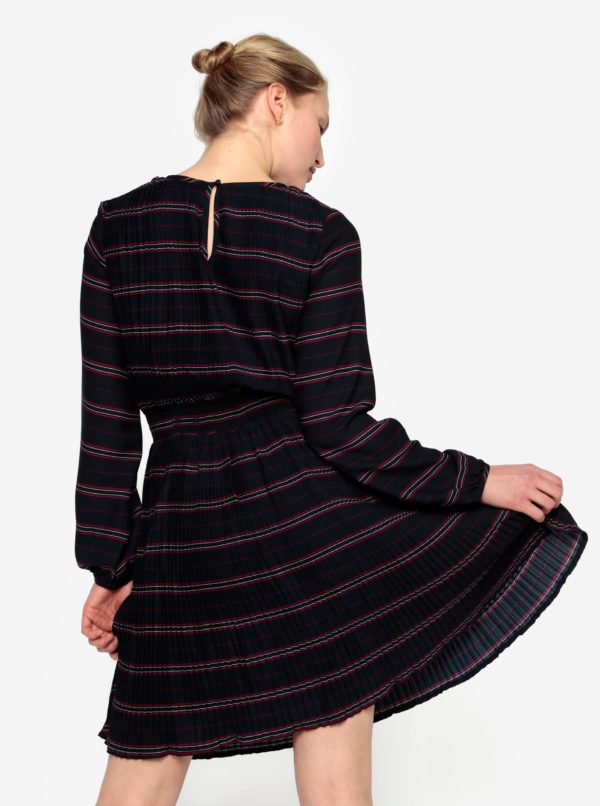 Tmavomodré plisované šaty s dlhým rukávom VILA Limit