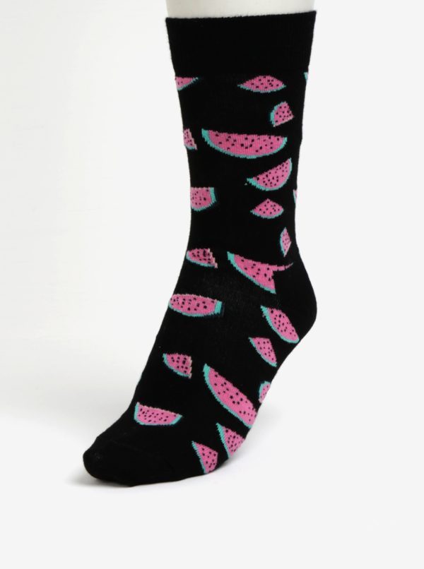 Čierne unisex ponožky s motívom melónov Happy Socks Watermelon