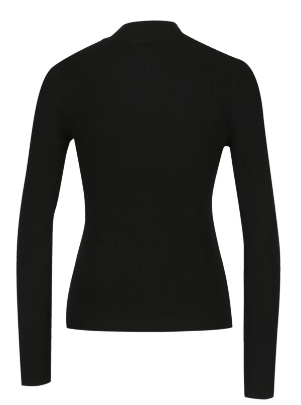 Čierne rebrované tričko s dlhým rukávom Miss Selfridge