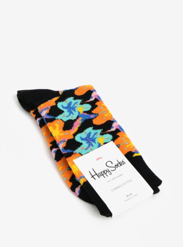 Oranžovo-červené unisex kvetované ponožky Happy Socks Hummingbird