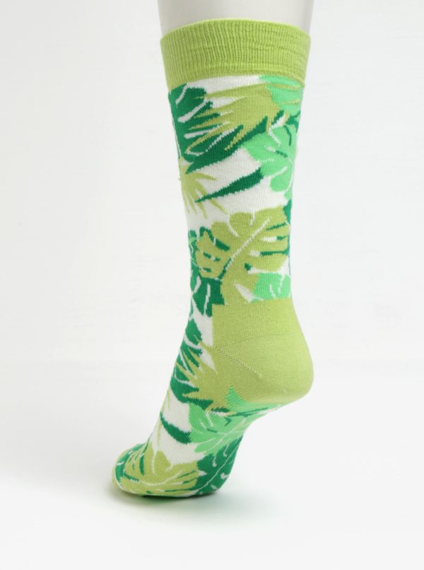 Zelené dámske ponožky s motívom listov Happy Socks Jungle