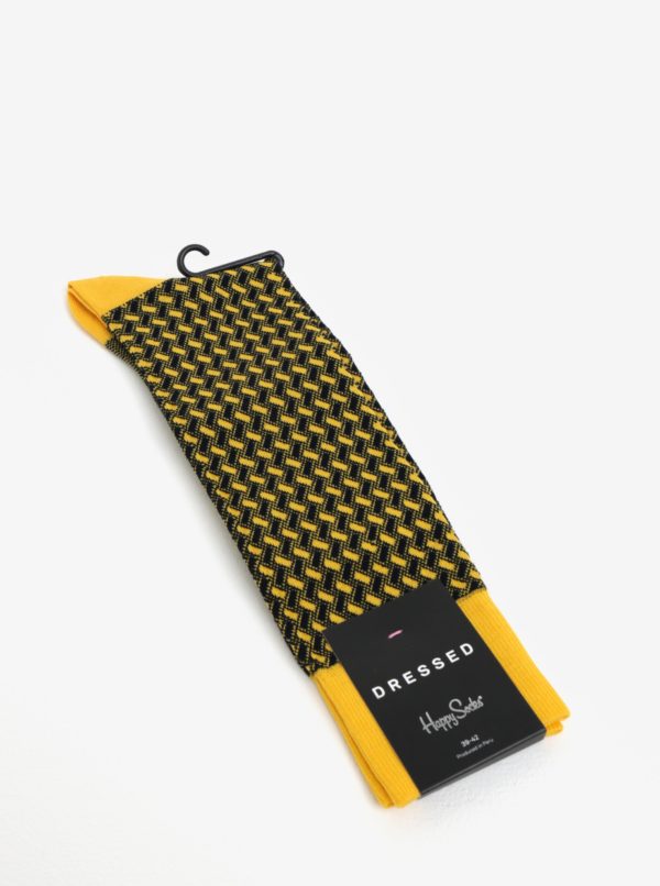 Modro-žlté vysoké vzorované unisex ponožky Happy Socks Dressed Basket Weave