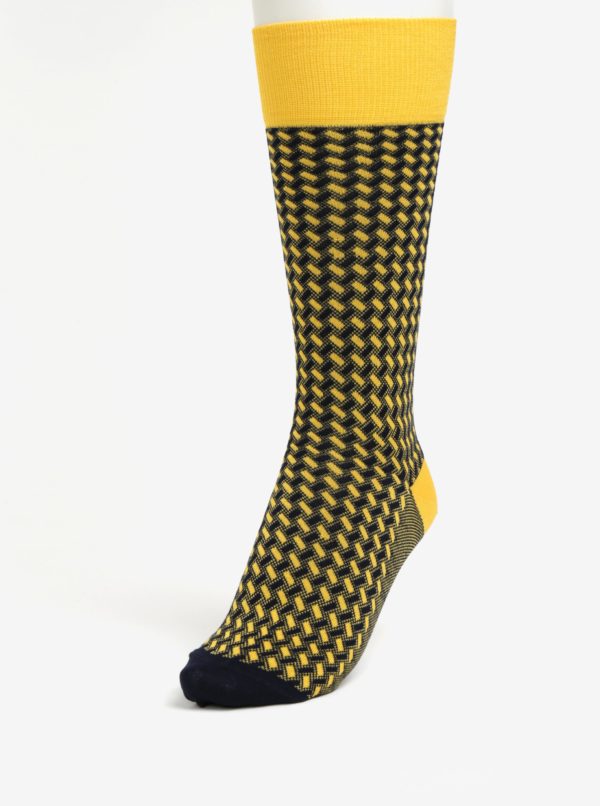 Modro-žlté vysoké vzorované unisex ponožky Happy Socks Dressed Basket Weave