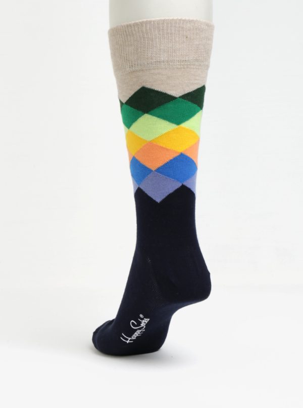Béžovo-modré pánske vzorované ponožky Happy Socks Faded Diamond