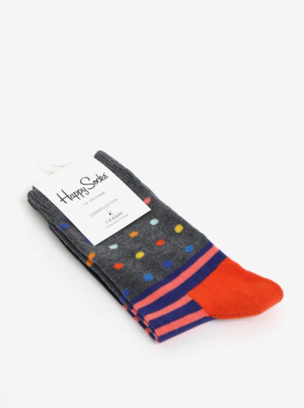 Modro-sivé detské vzorované ponožky Happy Socks Stripes & Dots