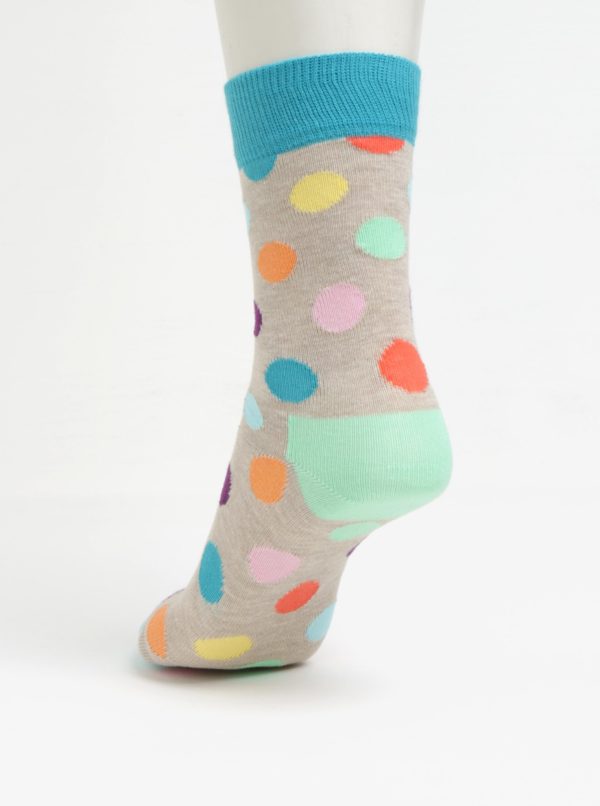 Zeleno-béžové detské bodkované ponožky Happy Socks Big Dot